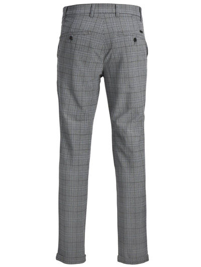 Pantalon chino extensible ajusté gris à carreaux