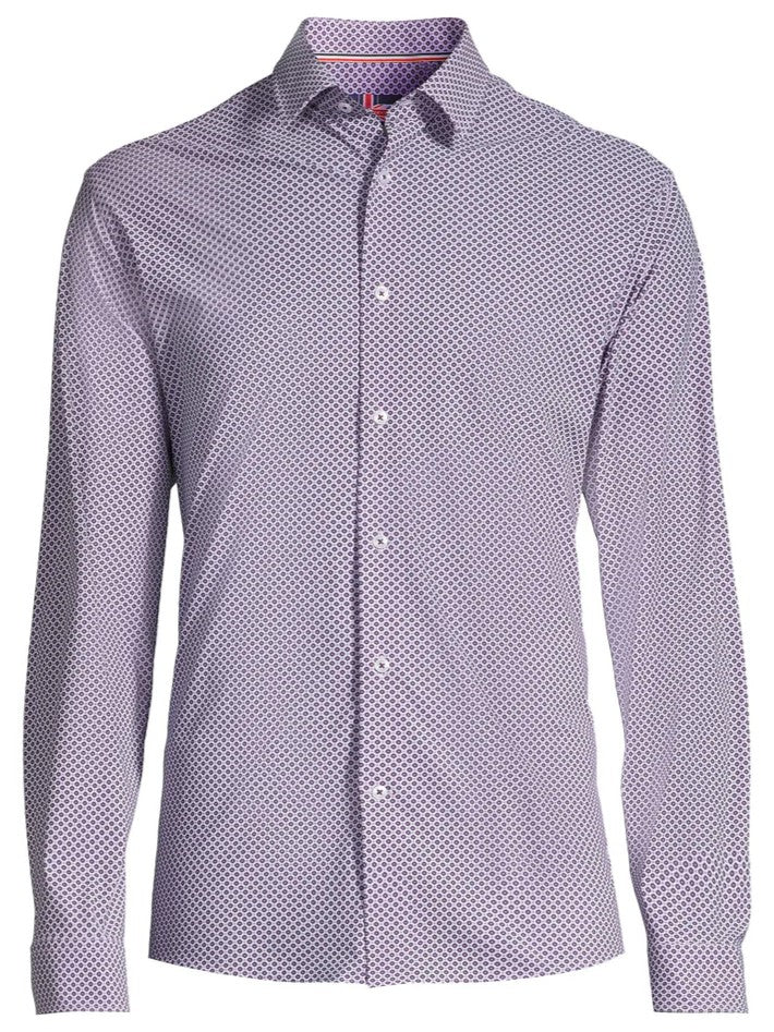 Chemise manches longues bourgogne extensible à motif