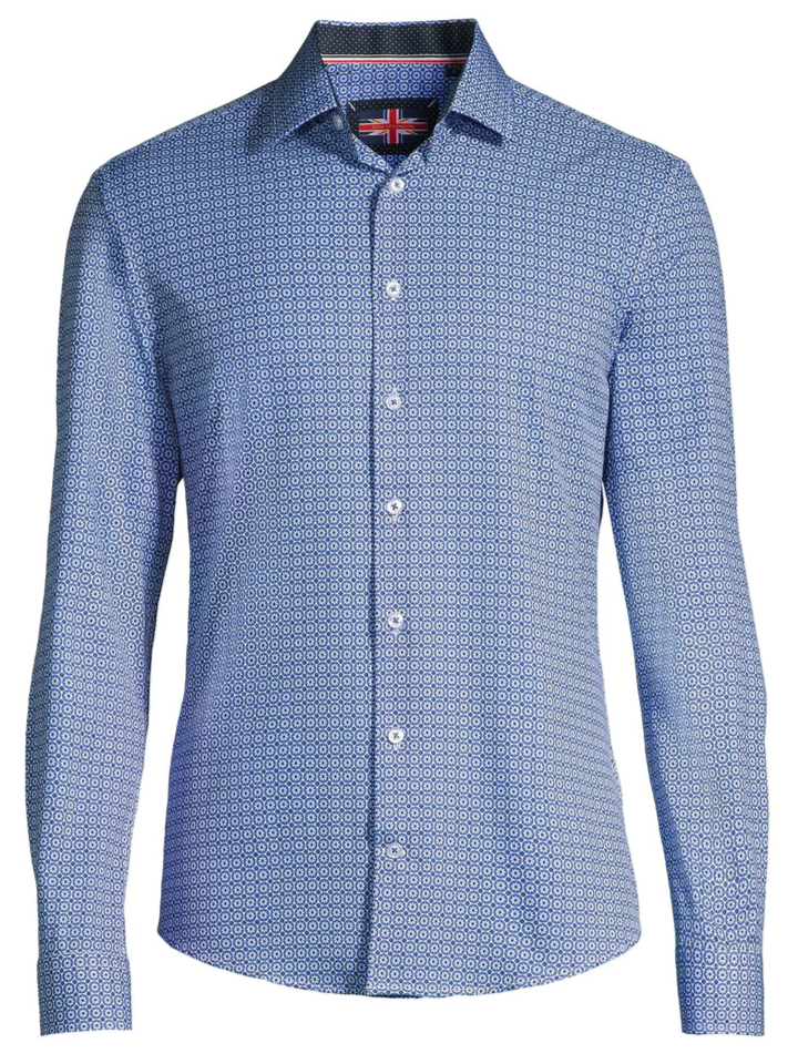 Chemise manches longues performante extensible bleue à motif