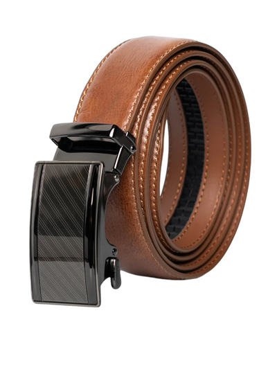 Ceinture en cuir cognac avec plaque en métal