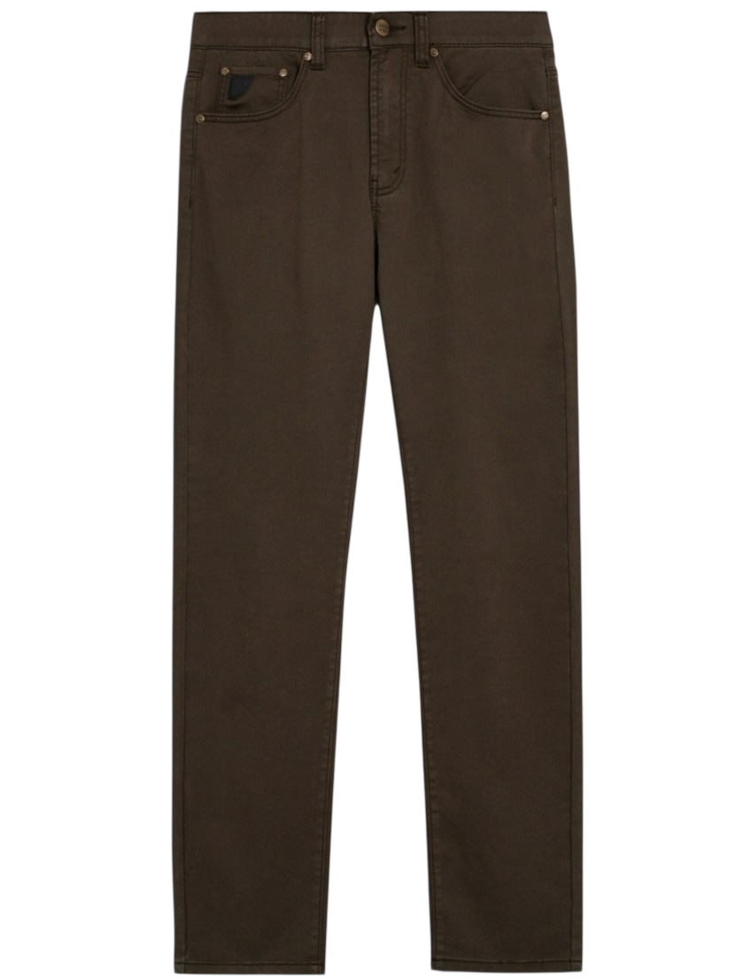 Pantalon extensible café coupe semi-ajustée