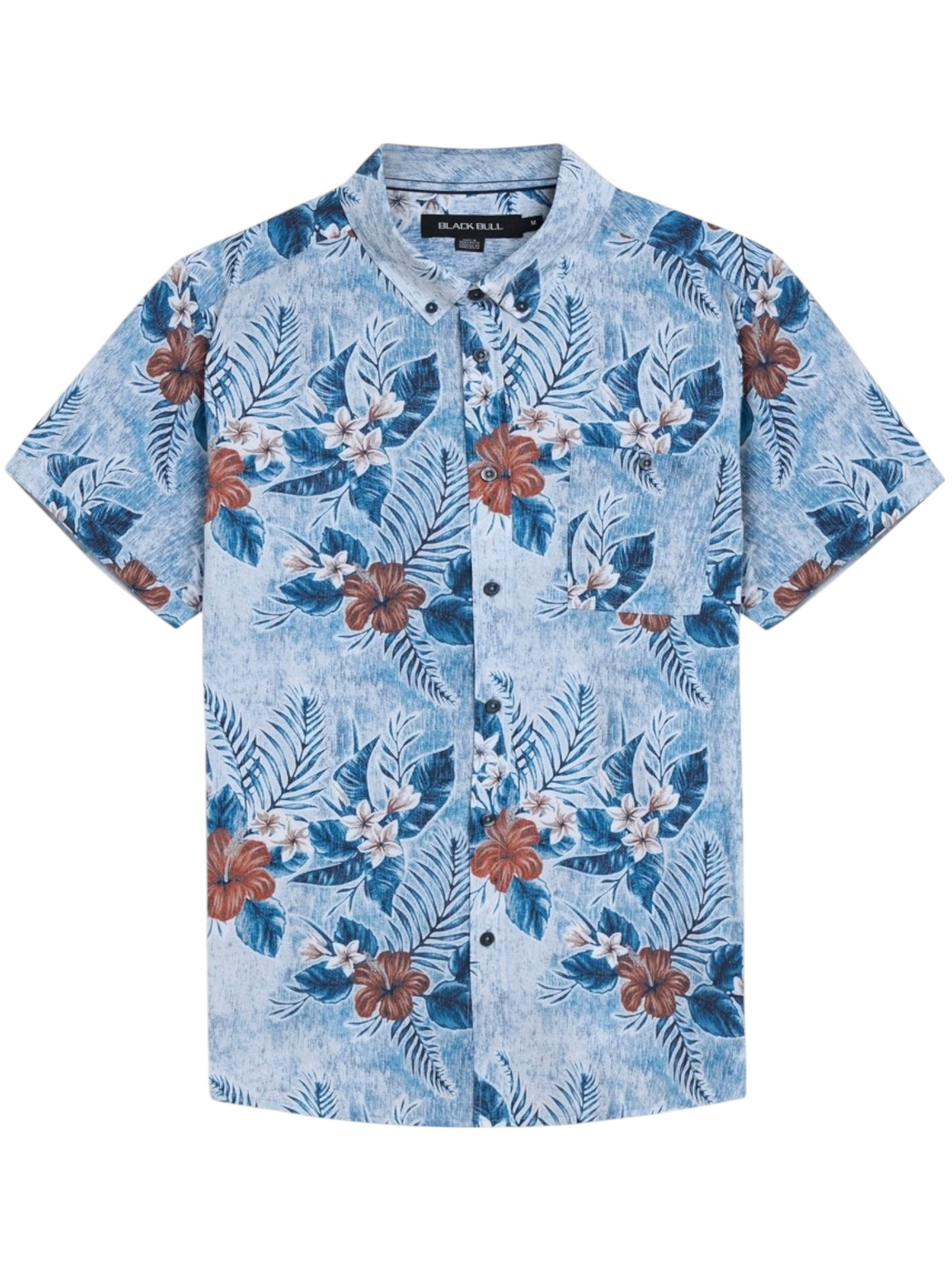 Chemise manches courtes bleue à imprimé floral