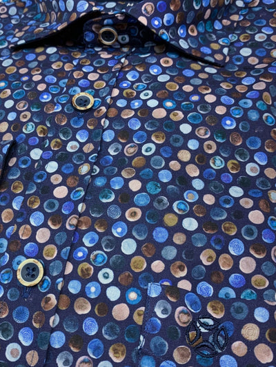 Chemise manches longues bleue à motif circulaire