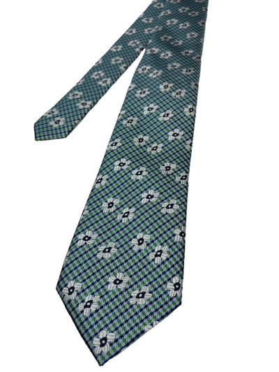 Cravate turquoise à motif floral