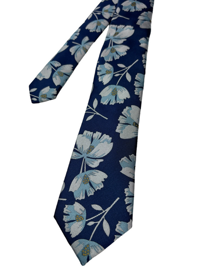 Cravate à motif floral bleu