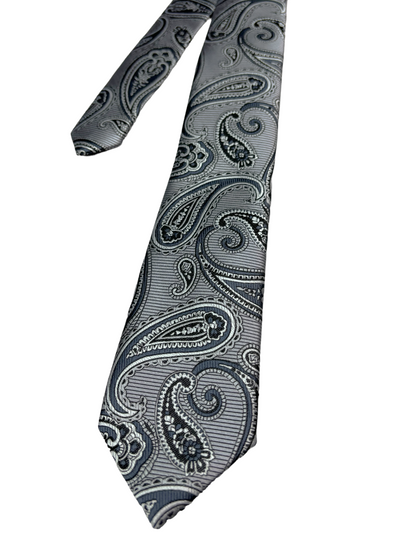 Cravate grise à motif paisley
