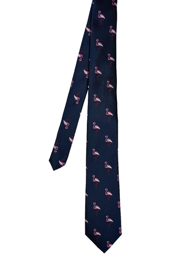 Cravate marine à motif de flamants roses