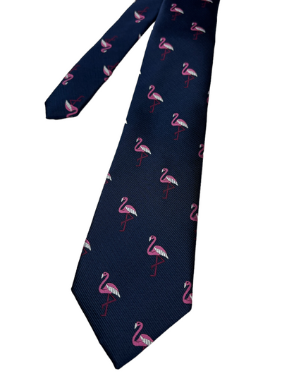 Cravate marine à motif de flamants roses