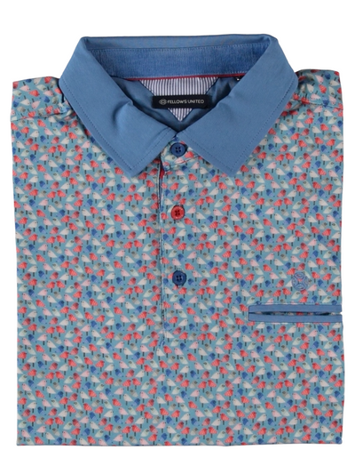 Polo extensible bleu à motif d'oiseaux