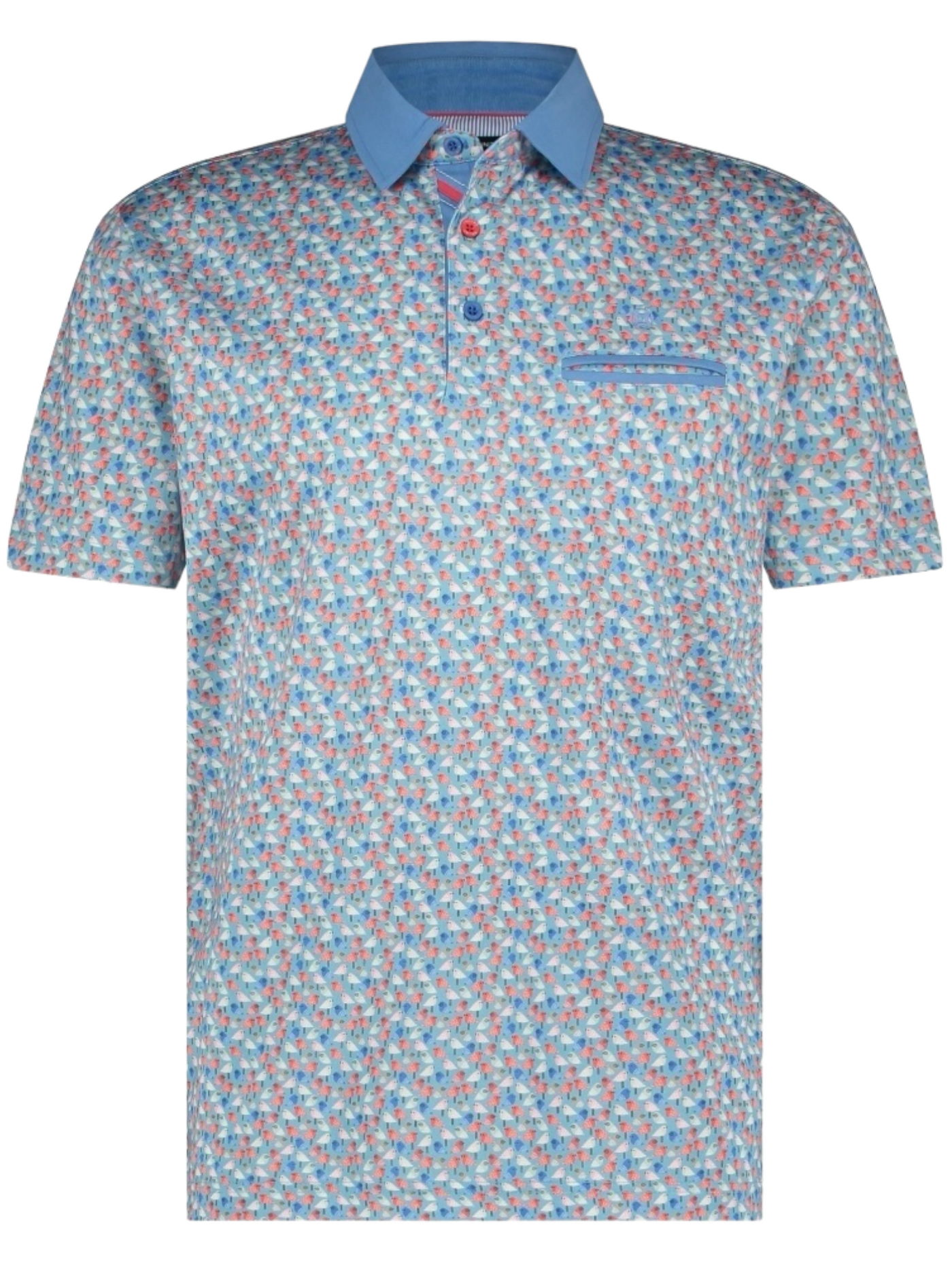 Polo extensible bleu à motif d'oiseaux