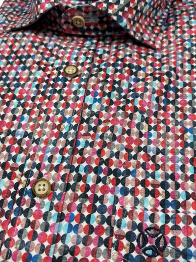 Chemise manches courtes extensible à motif de demi-cercles colorés