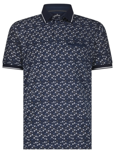 Polo extensible marine gaufré imprimé