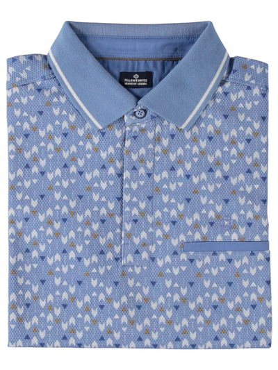 Polo extensible bleu gaufré imprimé