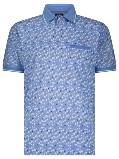 Polo extensible bleu gaufré imprimé