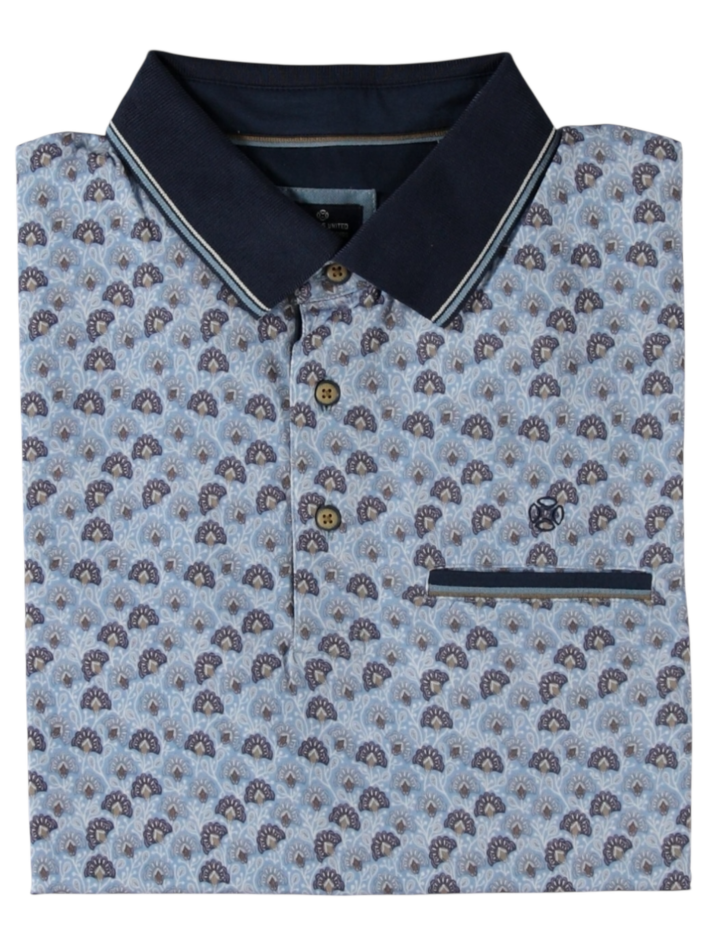 Polo extensible bleu imprimé scaevola