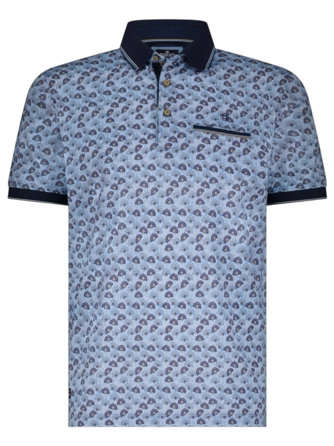 Polo extensible bleu imprimé scaevola