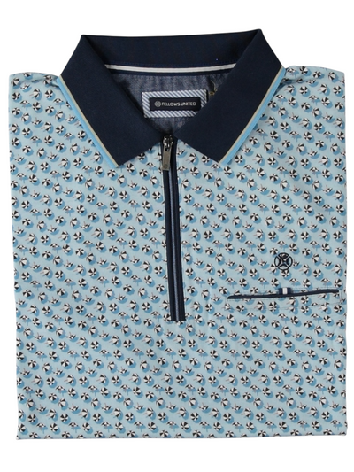 Polo extensible bleu zippé à motif parapluie
