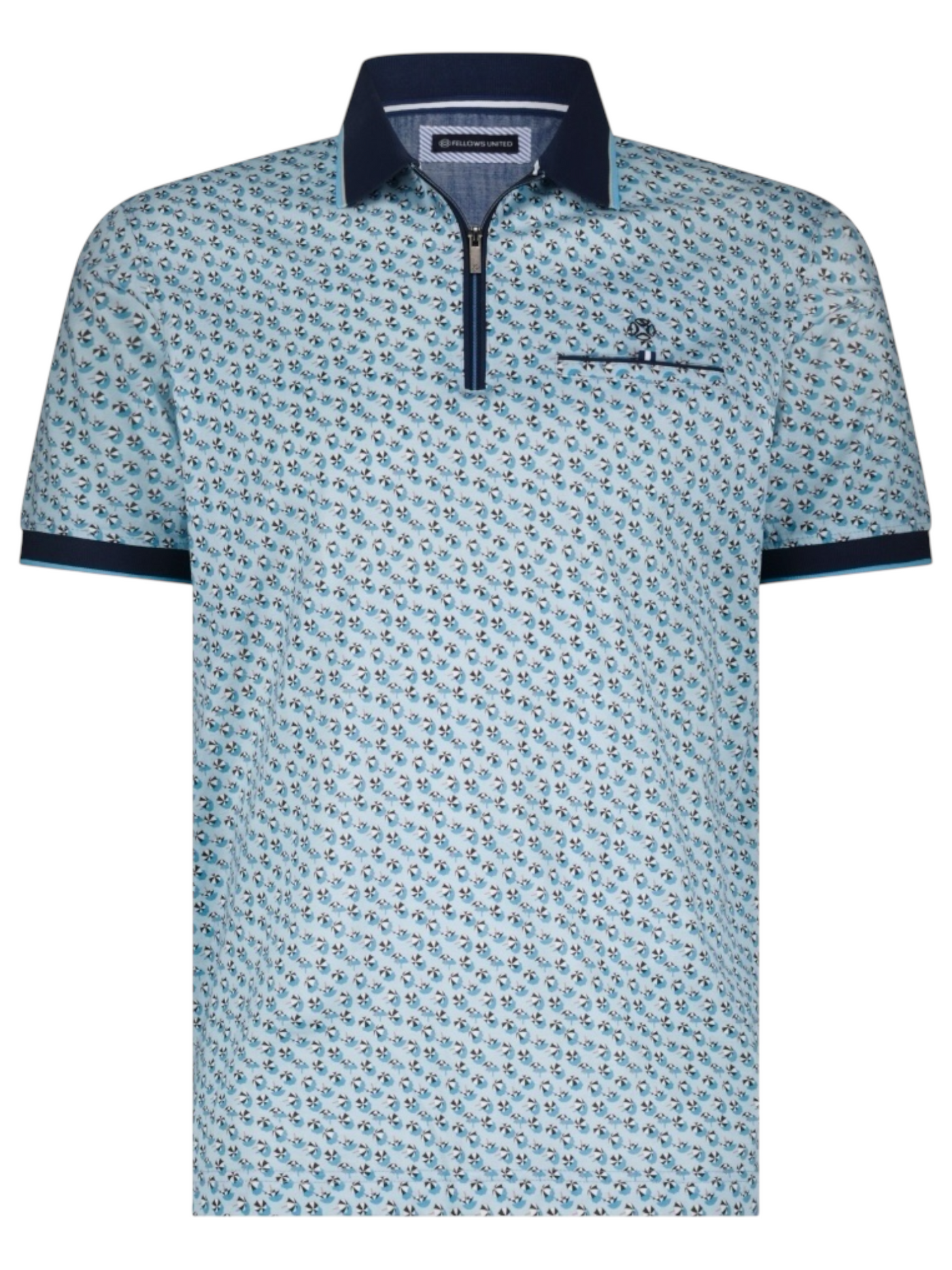 Polo extensible bleu zippé à motif parapluie