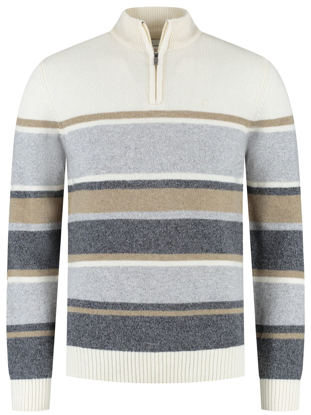 Chandail demi-zip beige à rayures en laine
