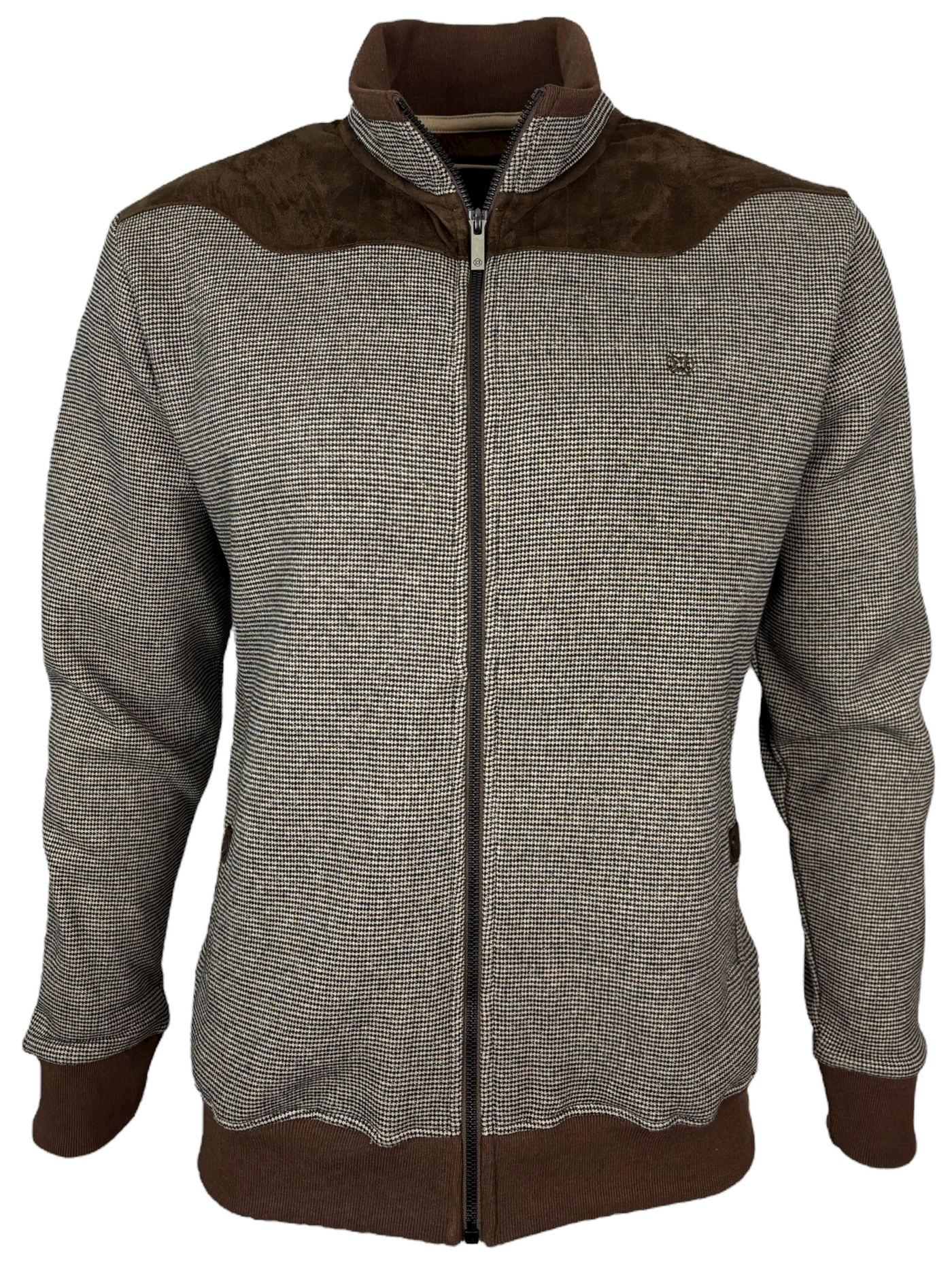 Veste brune pied-de-poule à fermeture éclair