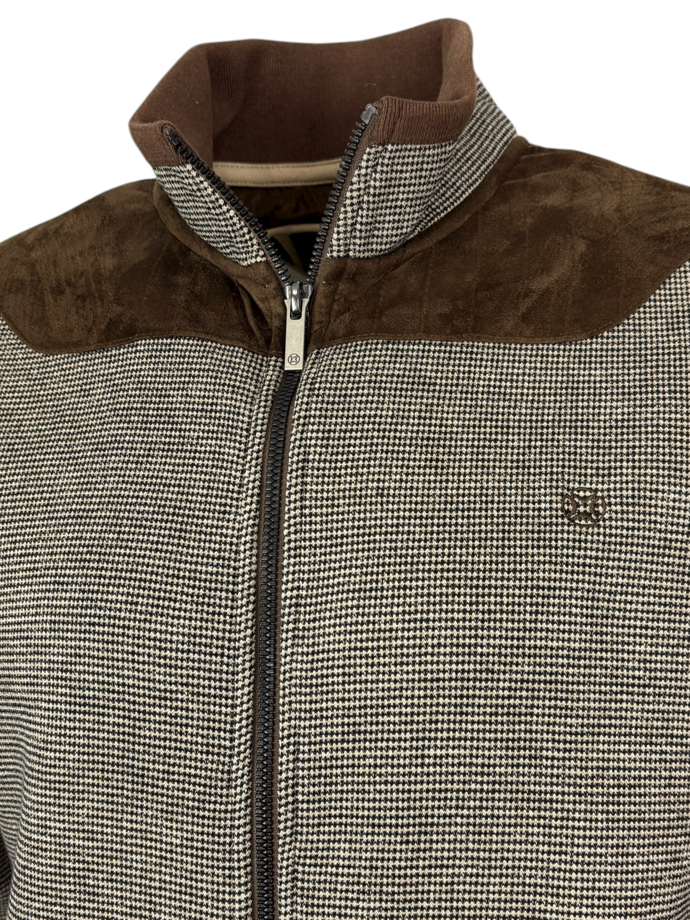 Veste brune pied-de-poule à fermeture éclair