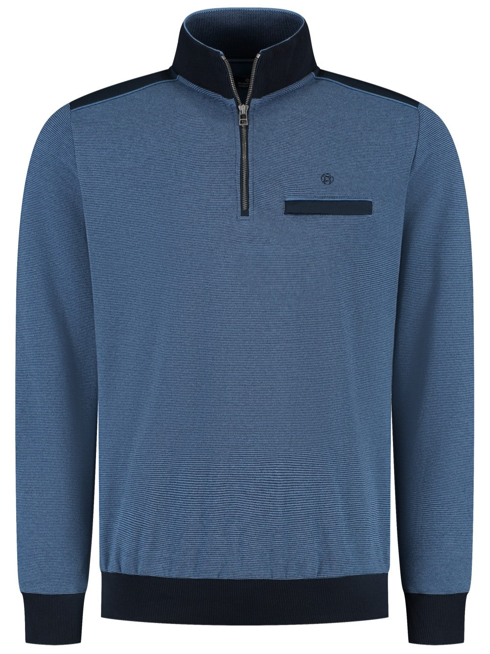 Chandail demi-zip bleu texturé