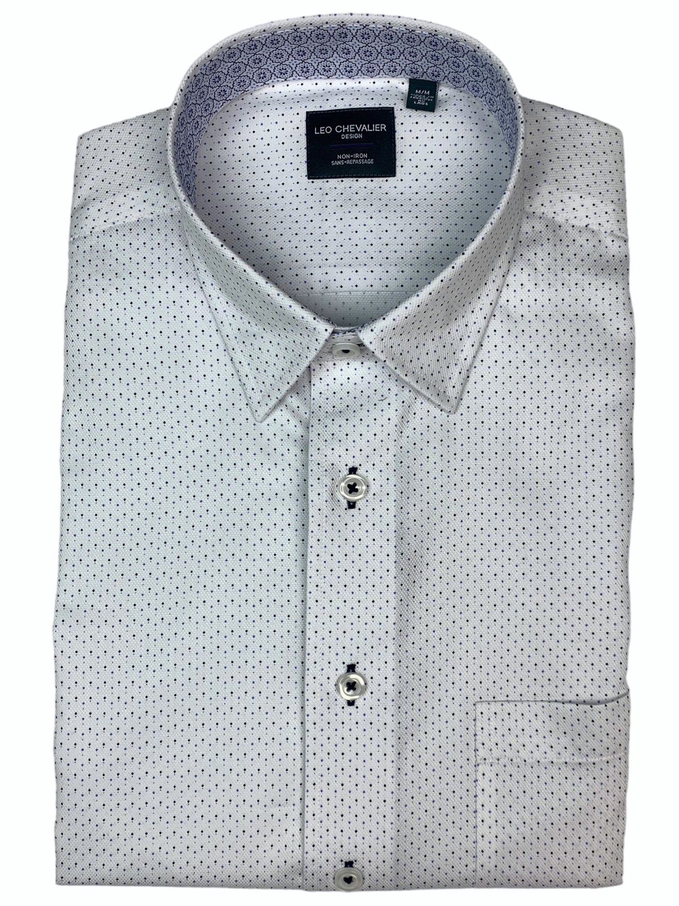 Chemise manches courtes blanche à micro motif