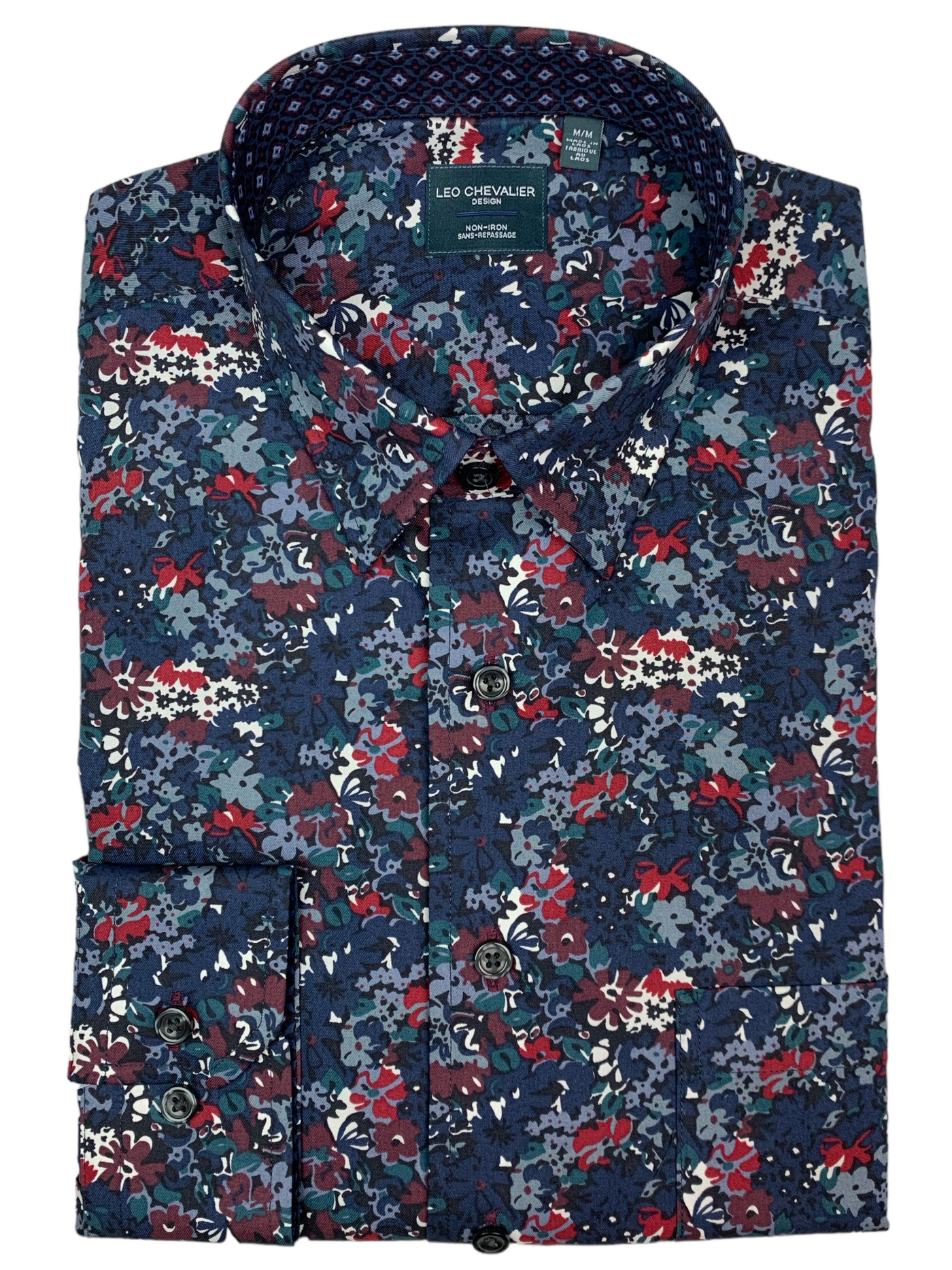 Chemise manches longues marine à motif floral
