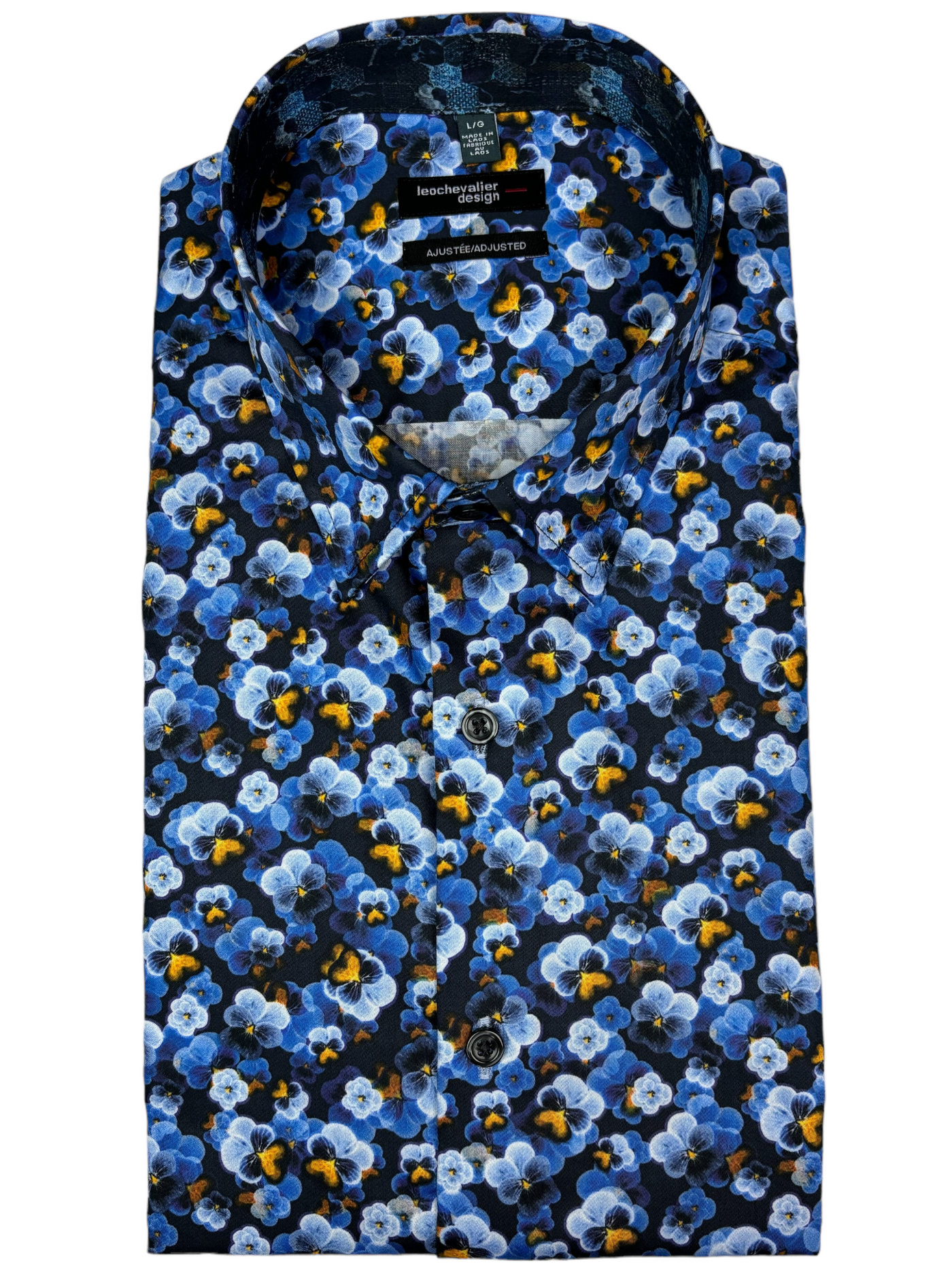 Chemise manches courtes bleue à motif floral