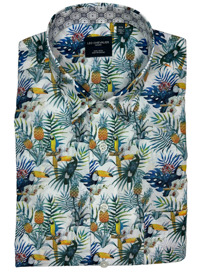 Chemise manches courtes à imprimé tropical