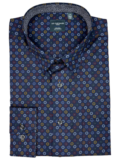 Chemise manches longues marine à motif