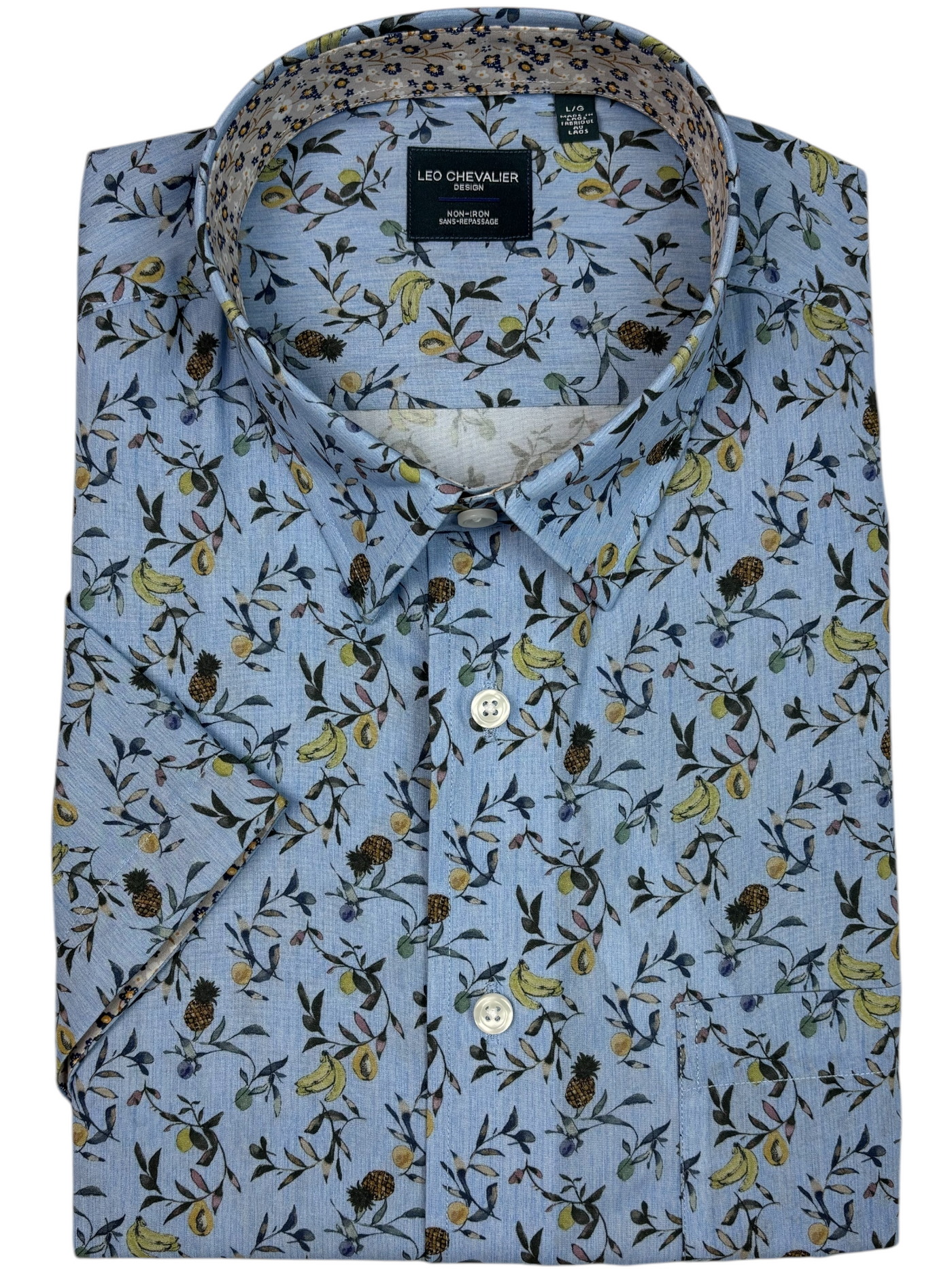 Chemise manches courtes bleue à imprimé de fruits