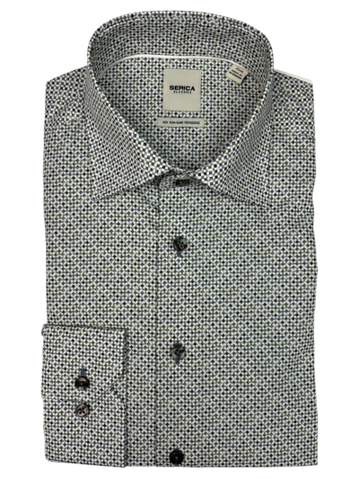 Chemise à manches longues taupe à micro motif de losanges