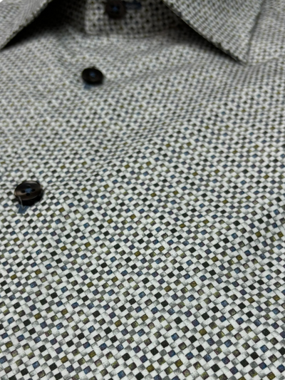 Chemise à manches longues taupe à micro motif de losanges