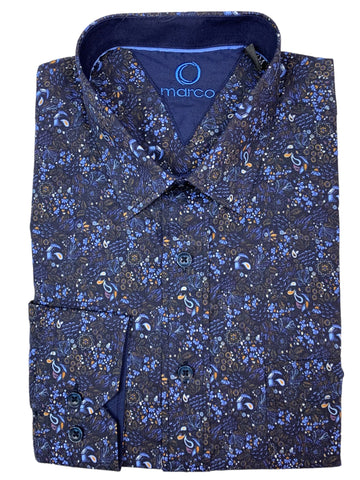 Chemise à manches longues bleue imprimée
