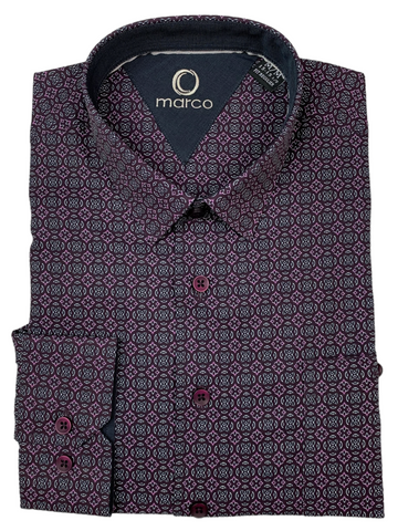 Chemise manches longues bourgogne à imprimé abstrait