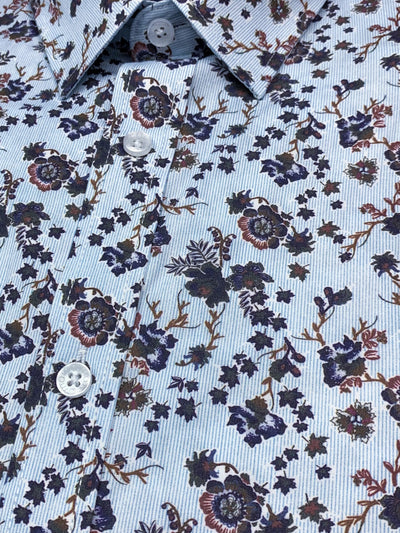 Chemise à manches longues bleue à imprimé floral