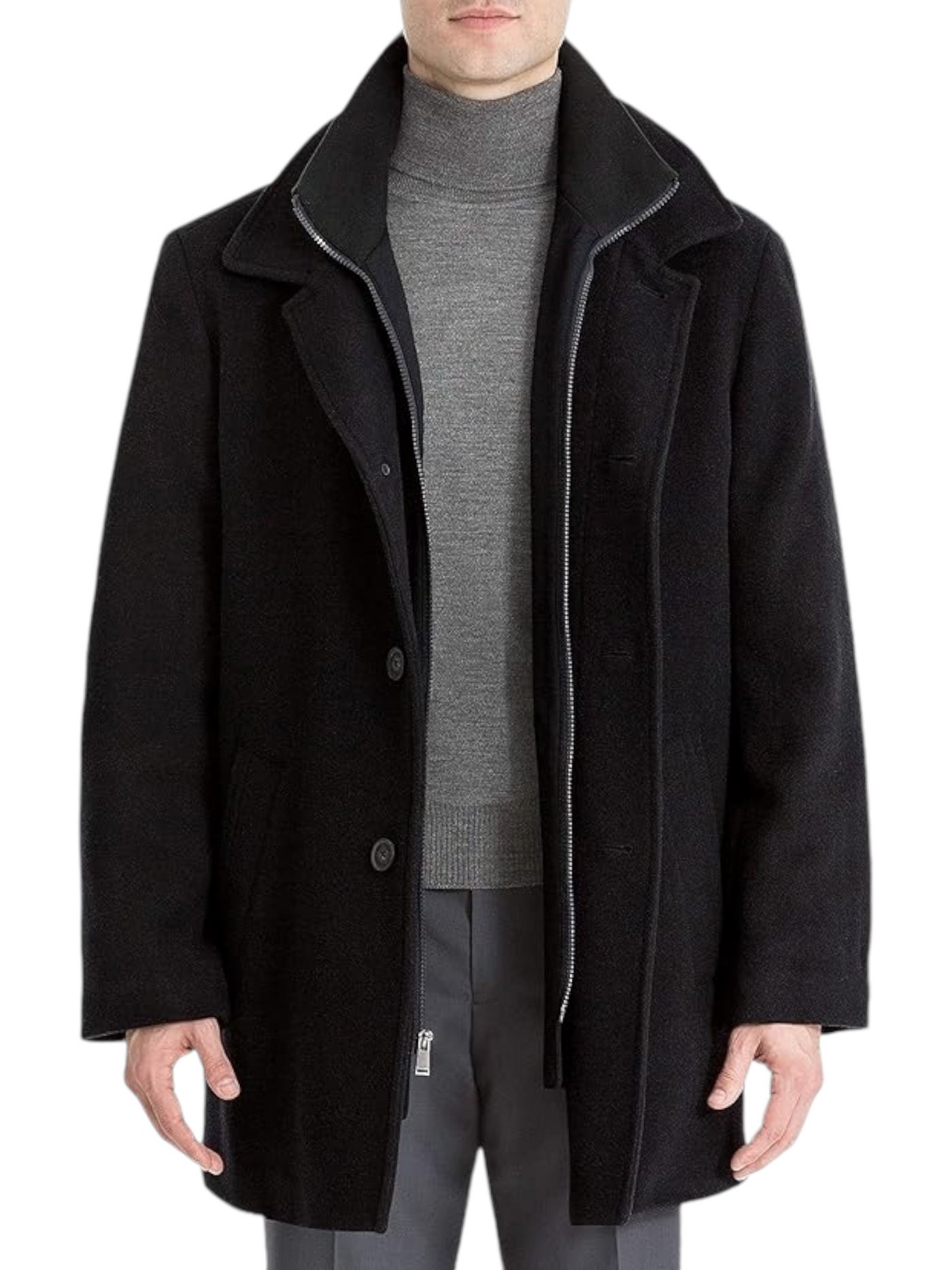 Manteau long noir en laine mélangée Coleman