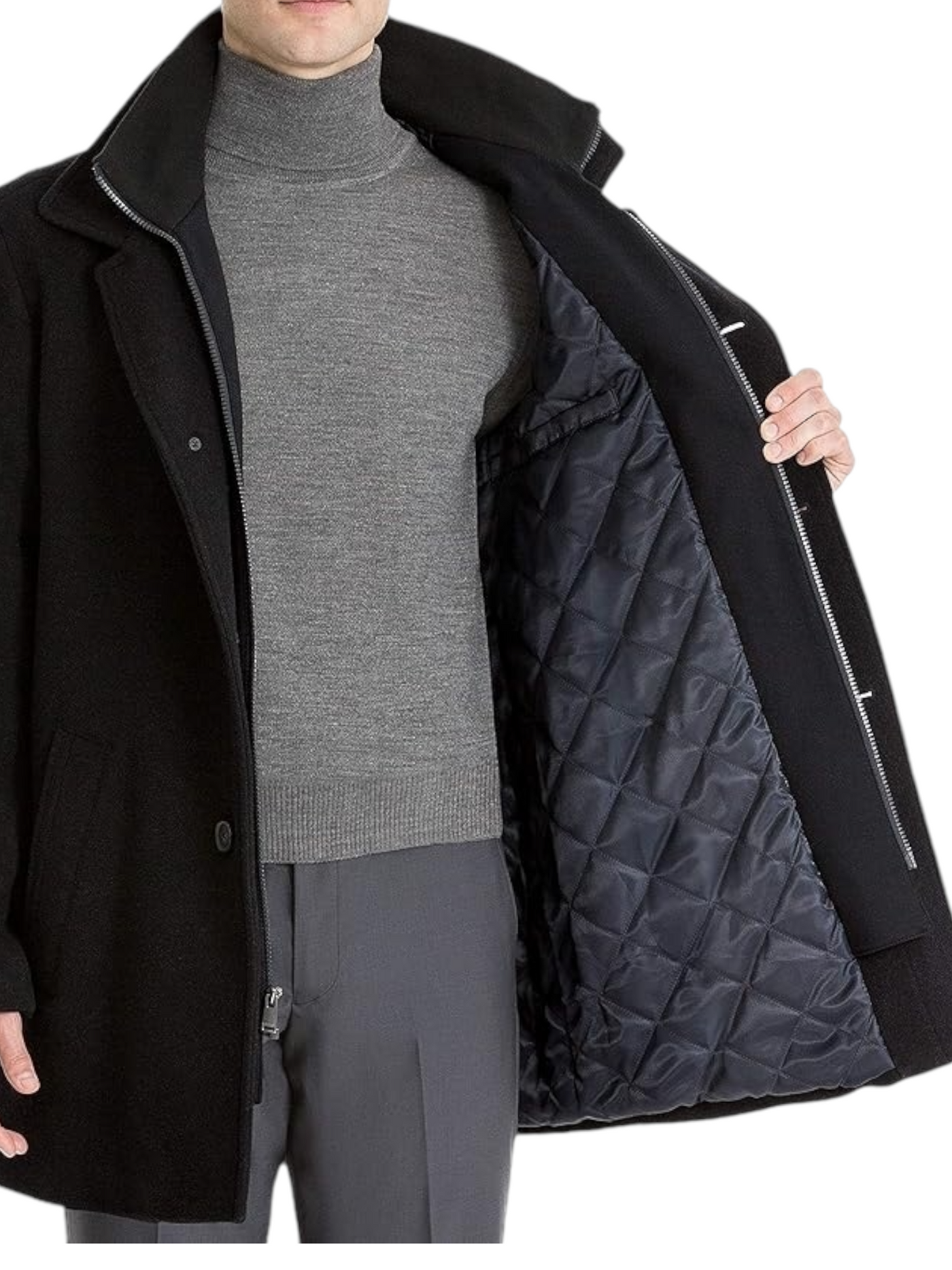 Manteau long noir en laine mélangée Coleman