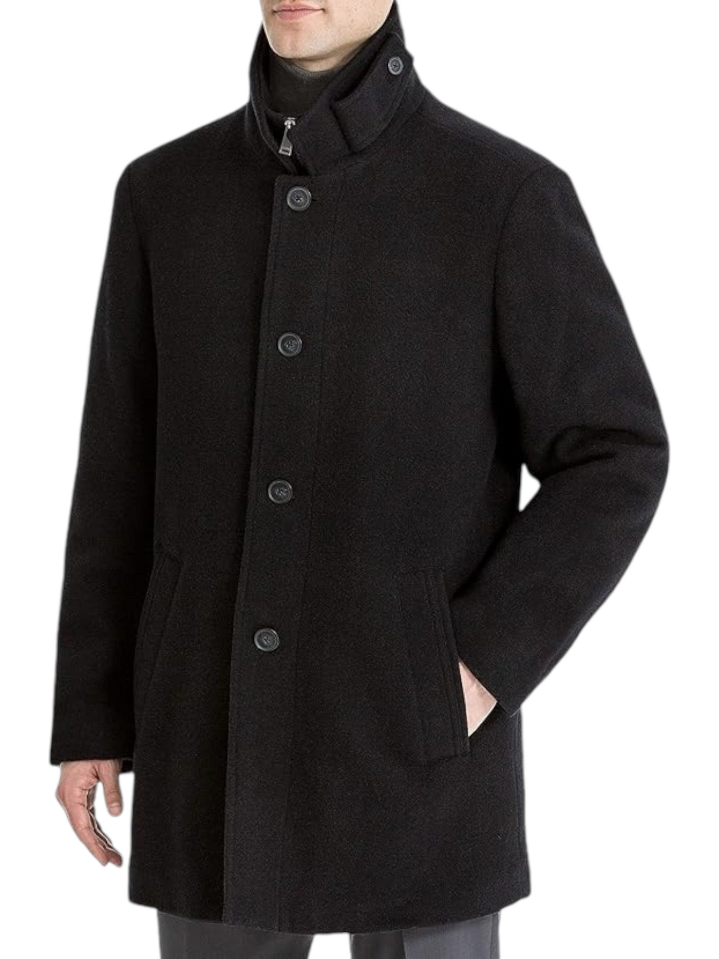 Manteau long noir en laine mélangée Coleman