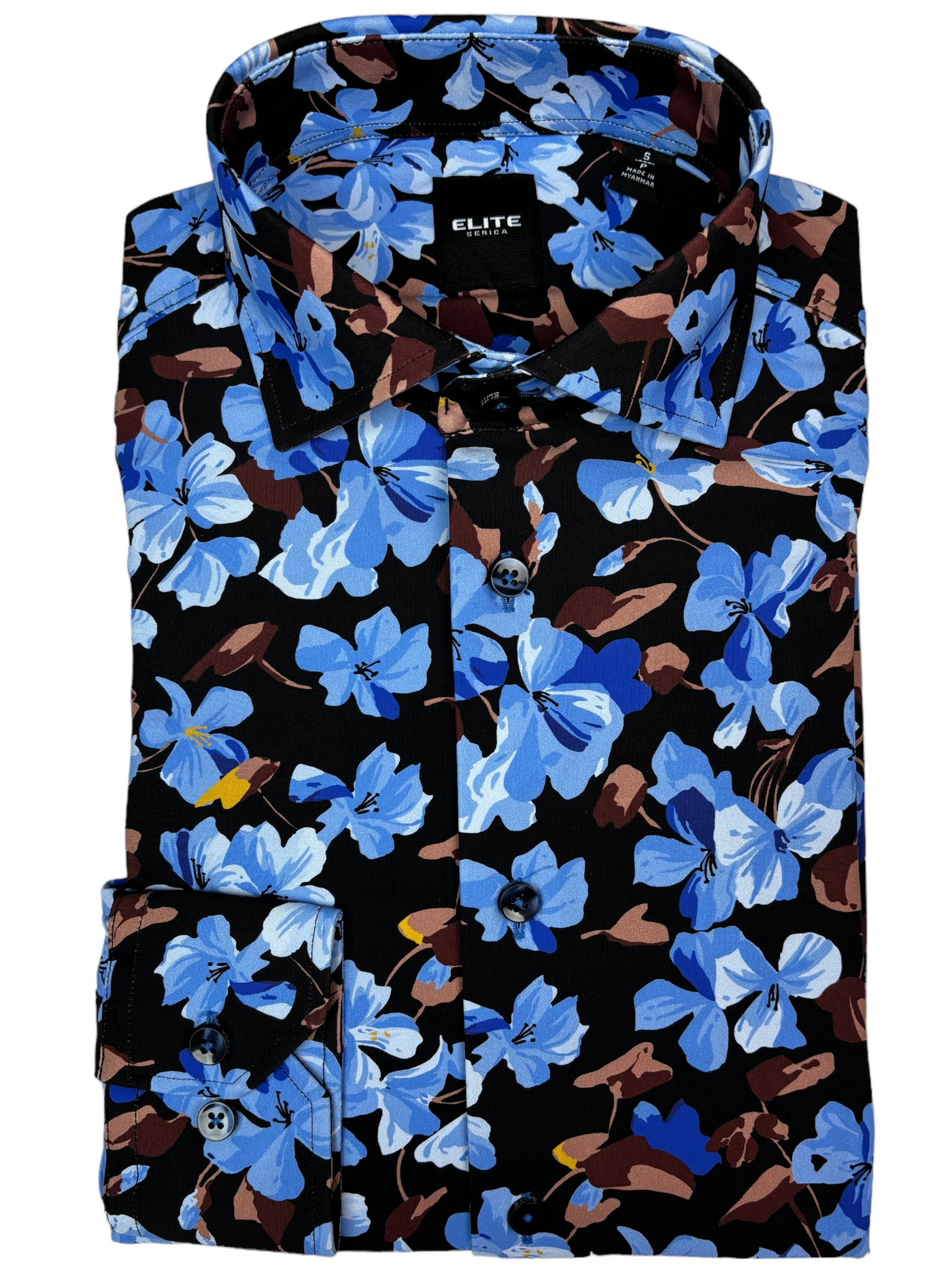 Chemise à manches longues bleue à motif floral