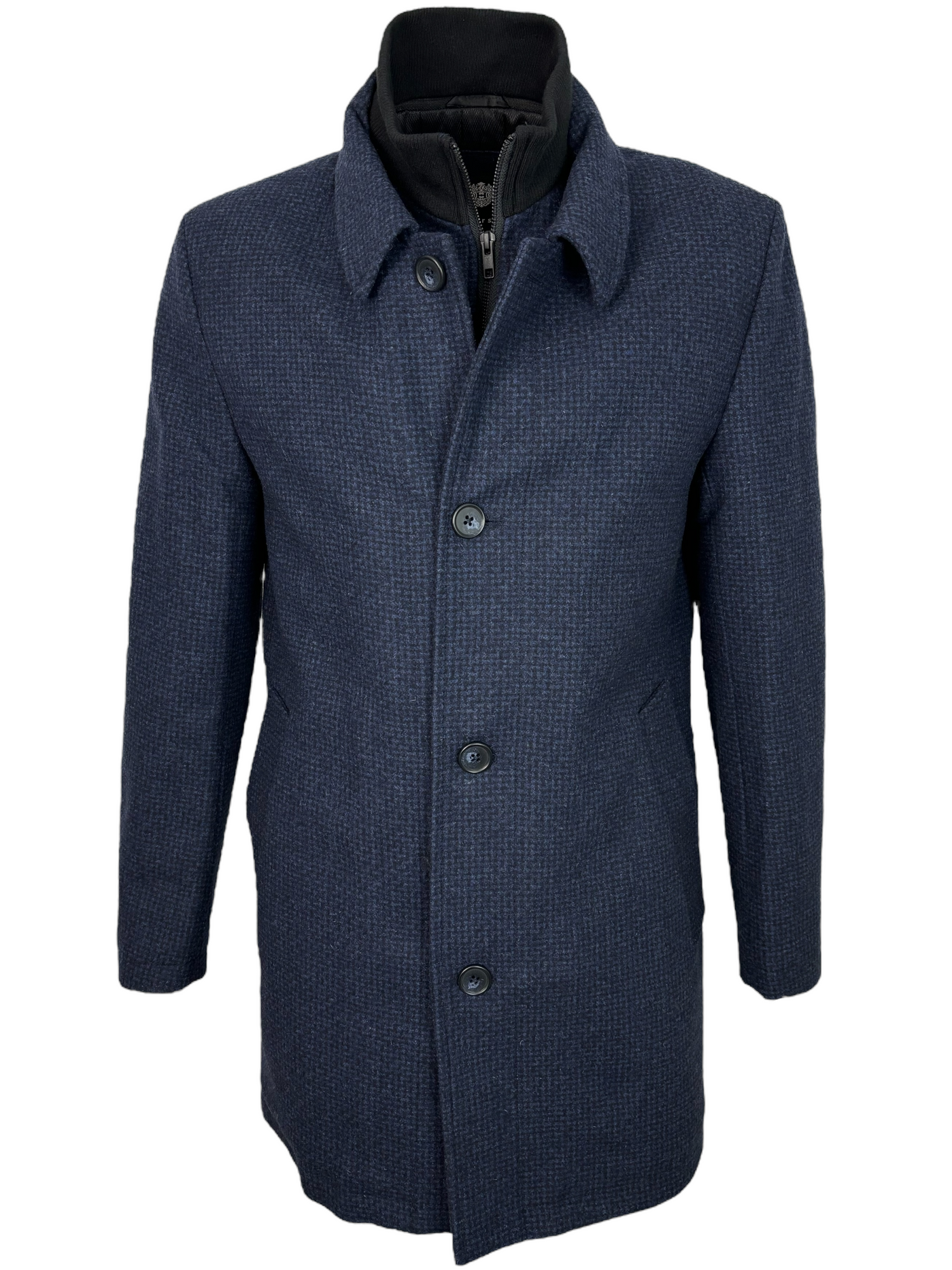 Manteau double col en mélange de laine marine