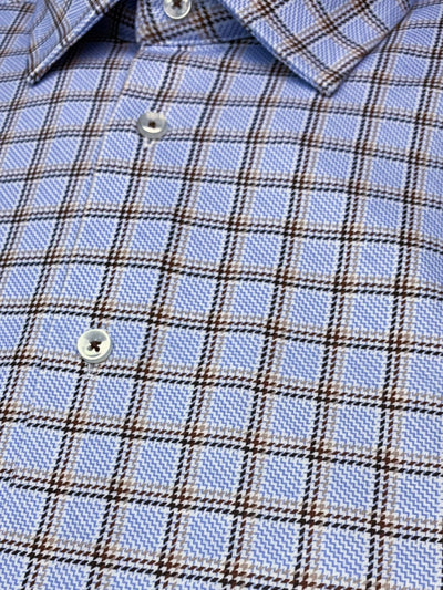 Chemise manches longues bleue extensible à carreaux zigzag