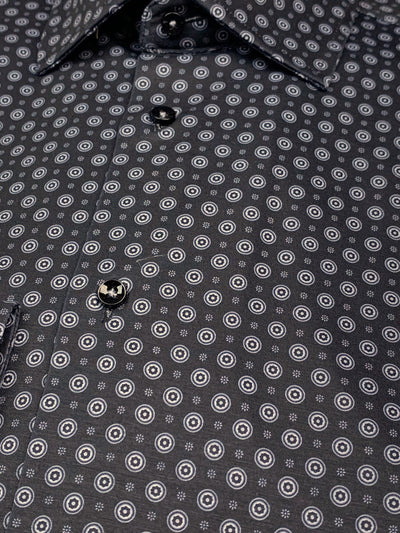Chemise manches longues extensible noire à motif circulaire