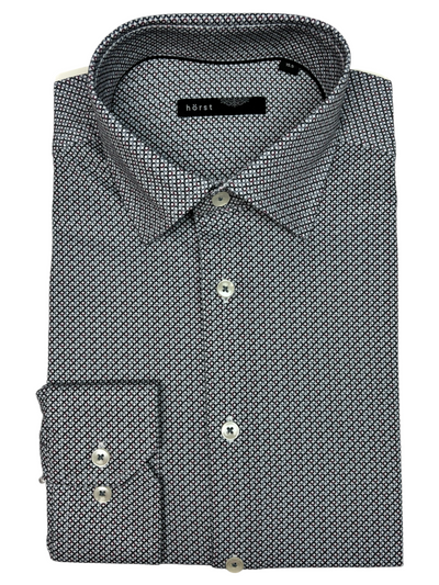 Chemise manches longues extensible grise à motif circulaire