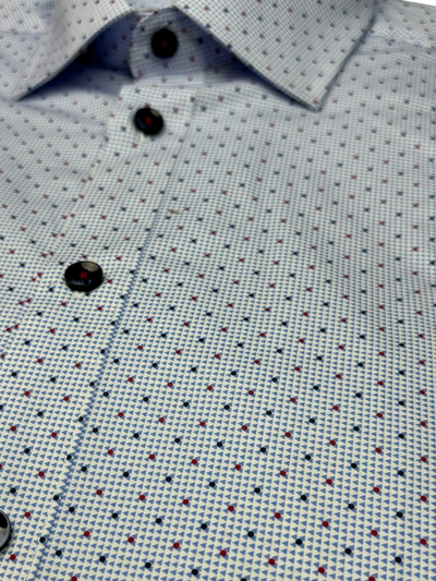 Chemise habillée manches longues bleue pied-de-poule