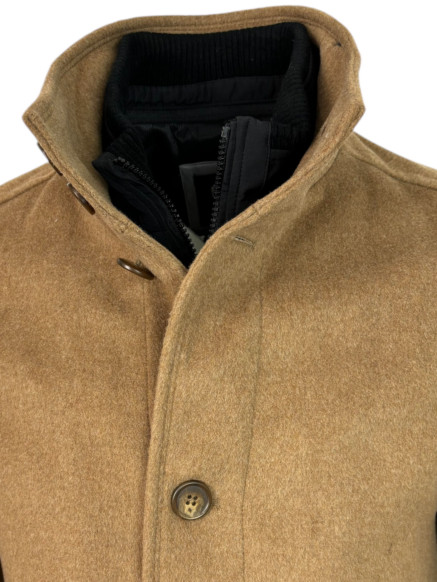 Manteau double col camel en laine Campbell