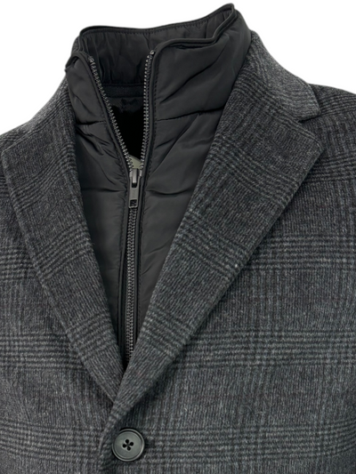 Manteau en mélange de laine charbon à carreaux