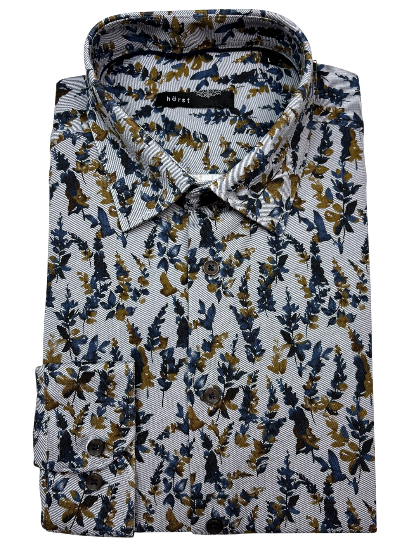 Chemise manches longues bleue à motif floral