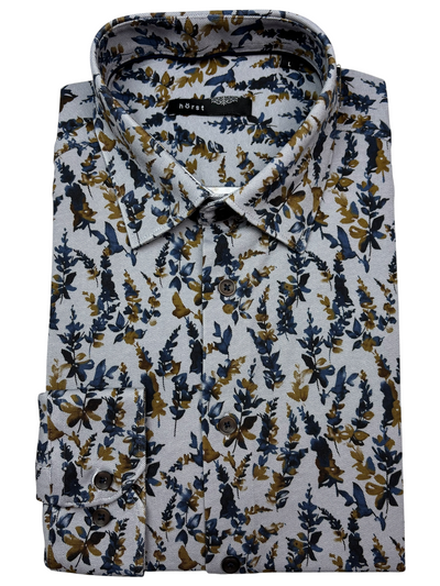 Chemise manches longues bleue à motif floral